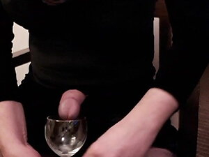 Crossdresser in velvet dress cum in glass