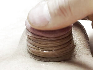 Shaved micro cock playing