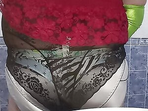 Crossdresser cum with wife lingerie