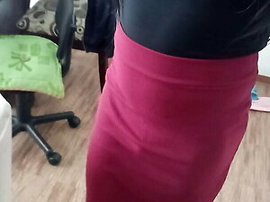 Crossdresser walking with dildo in her ass