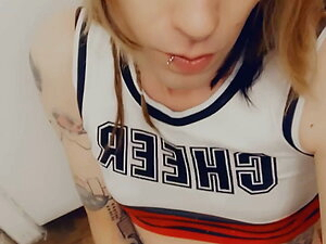 Adorable Cheerleader Sucks and Rubs her tiny cock