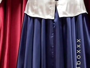 satin blouse, skirt and cloak